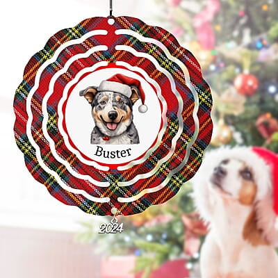 Breeds Starting with A Dog in Santa Hat Personalized 4" Wind Spinner Ornament Pet Parent Gift