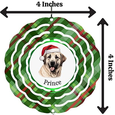 Breeds Starting with A Dog in Santa Hat Personalized 4" Wind Spinner Ornament Pet Parent Gift