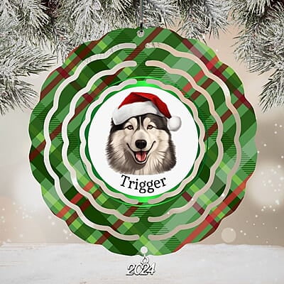 Breeds Starting with A Dog in Santa Hat Personalized 4" Wind Spinner Ornament Pet Parent Gift