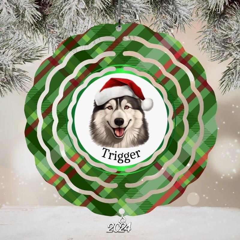 Breeds Starting with A Dog in Santa Hat Personalized 4" Wind Spinner Ornament Pet Parent Gift