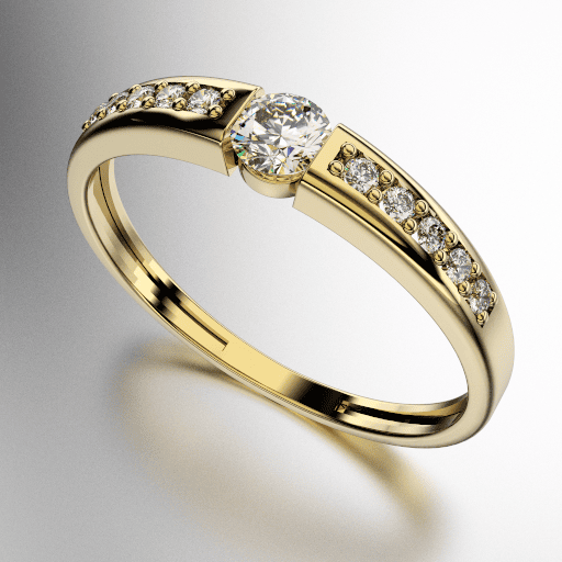 ANILLO BRILLANTE CENTRAL REDONDO ENGARCE DESNUDO (3MM) COSTADOS CON BRILLANTE REDONDO (1.25MM), 20 PUNTOS (MOD. A017)