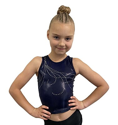 NAVY SHINY FOIL SINGLET WITH SWIRL CRYSTALS