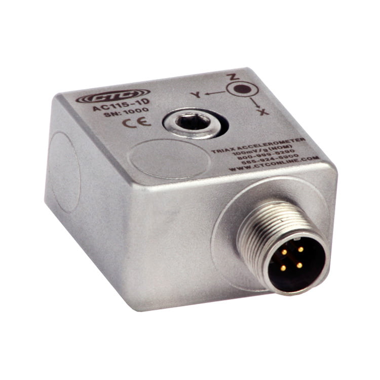 AC115, Low cost triaxial accelerometer, 100 mV/g, 4 pin connector; Standard 1/4 28 Mounting Screw AC115, Low cost triaxial accelerometer, 100 mV/g, 4 pin connector; Standard 1/4 28 Mounting Screw