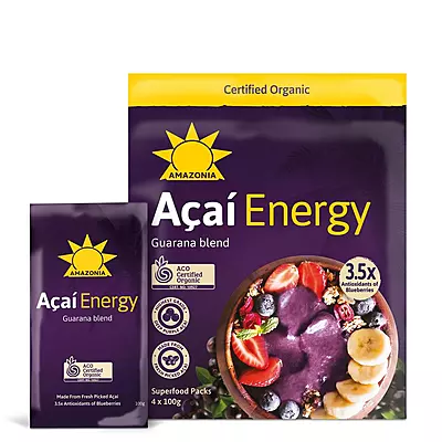 Amazonia Organic Raw Pure Acai Pulp (Frozen) ASPR10-EU Pack of 4 x 100g