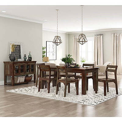 Sheesham Wood 6-Seater Dining Set | Natural Finish Table & Chairs