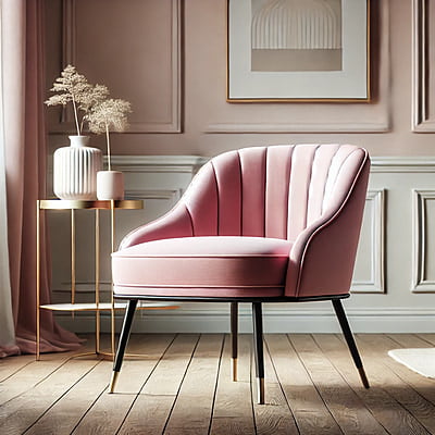 Gunmala Handicrafts Modern Pink Accent Chair with Black and Gold Legs Gunmala Handicrafts Modern Pink Accent Chair with Black and Gold Legs