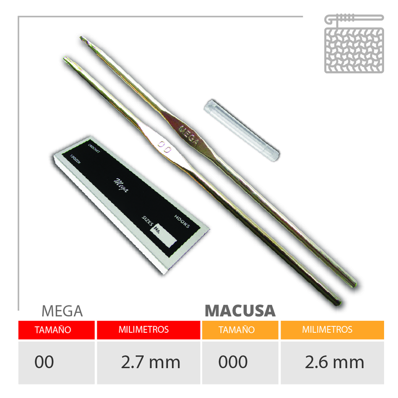 Aguja Crochet Mega No 00 (2.7Mm) Caja X 144Und