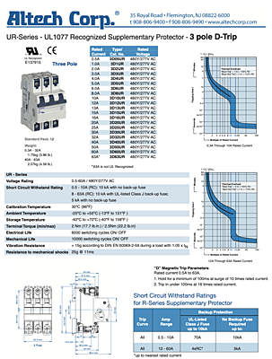 Altech Corporation 3D10UR-ND 3 Phase Breaker Altech Corporation 3D10UR-ND 3 Phase Breaker