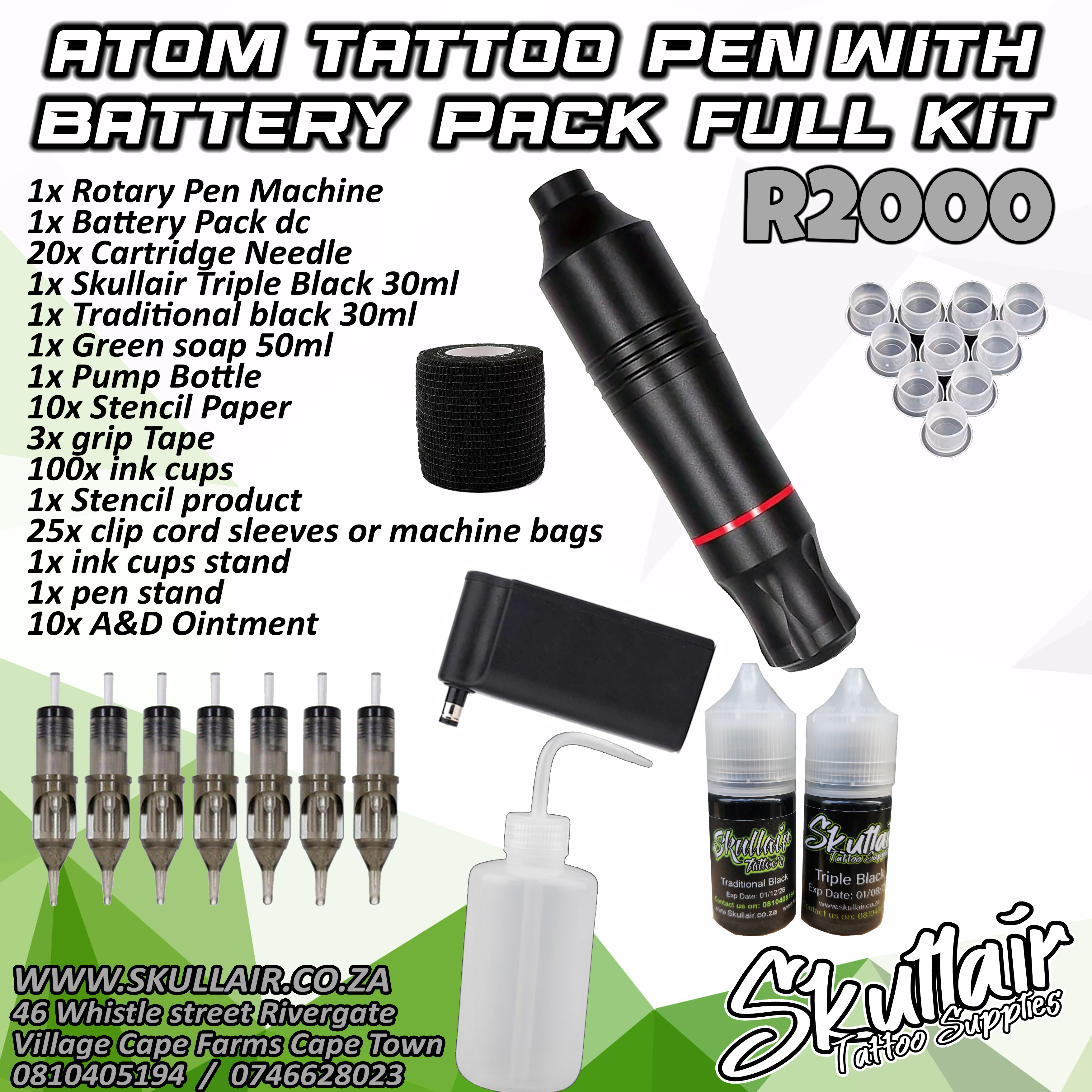 Atom  pen style  Rotary Machine + Battery pack Full Kit