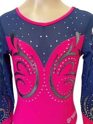 HOT PINK MATT LYCRA / NAVY SHEER LONG SLEEVE HOT PINK MATT LYCRA / NAVY SHEER LONG SLEEVE