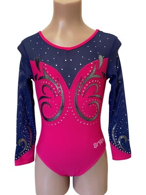 HOT PINK MATT LYCRA / NAVY SHEER LONG SLEEVE HOT PINK MATT LYCRA / NAVY SHEER LONG SLEEVE