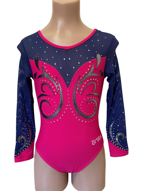 HOT PINK MATT LYCRA / NAVY SHEER LONG SLEEVE HOT PINK MATT LYCRA / NAVY SHEER LONG SLEEVE