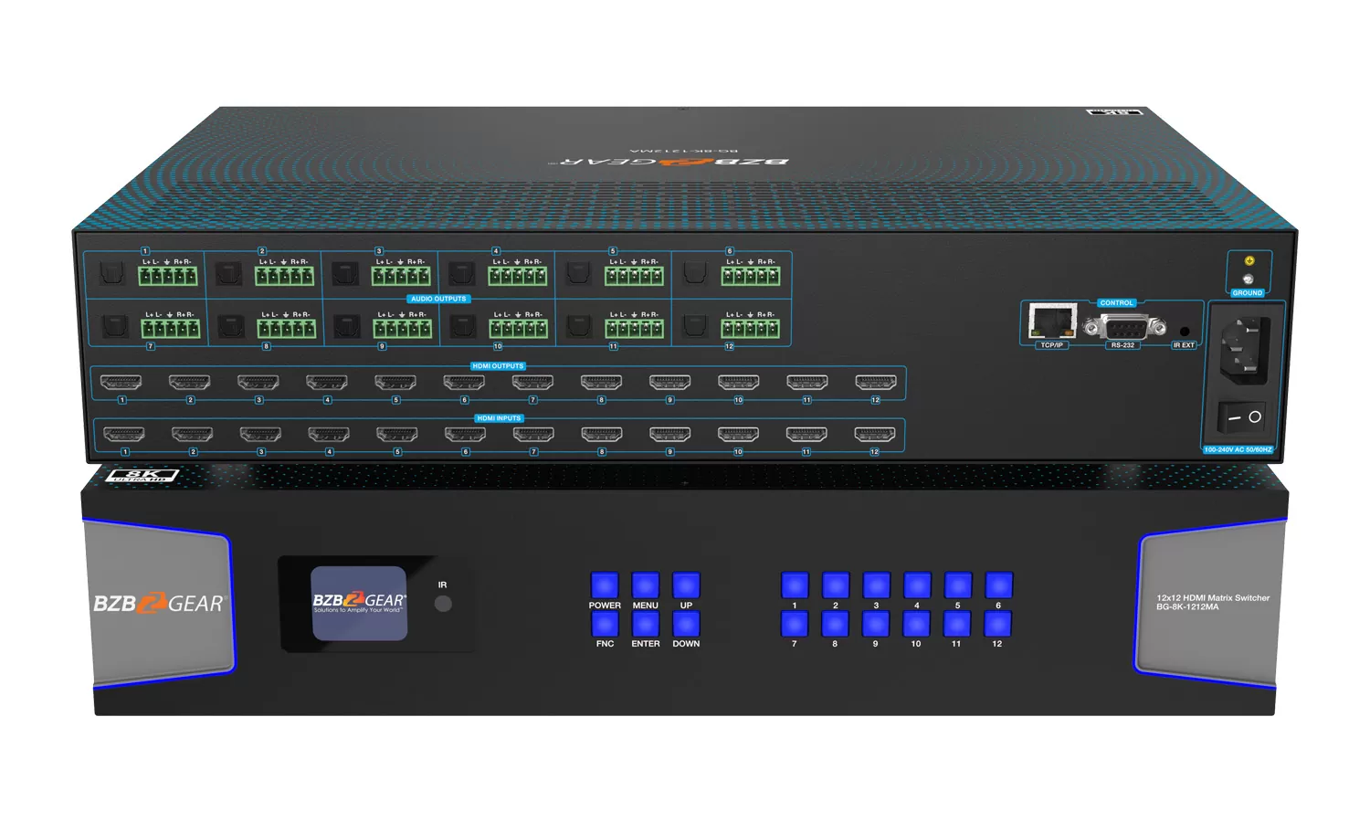 BG-8K-1212MA |  12x12 8K UHD HDMI 2.1 Matrix Switcher with Audio De-embedder (8K60, 4K120 4:4:4 10bit VRR, FVA, ALLM support)