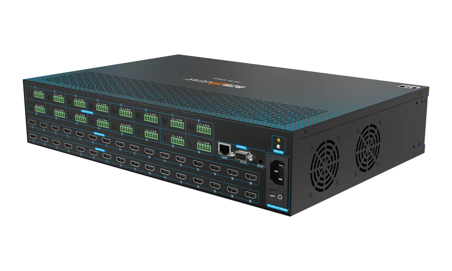BG-8K-1616MA | 16x16 8K UHD HDMI 2.1 Matrix Switcher with Auto Downscalling/Audio De-embedder (8K60/4K120 4:4:4 and VRR/FVA/ALLM Support)