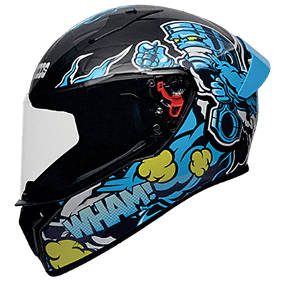 STUDDS THUNDER D10 BLACK N1 BLUE C/V (L) WITH SPOILER AND MIRROR VISOR