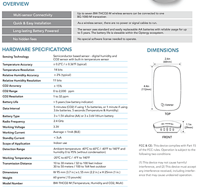 Optergy Air Temperature & Humidity Wall Sensor & CO2 (BW-THCO2-M)