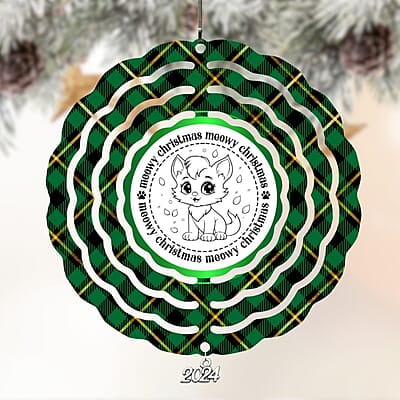Breeds Starting with B Cat in Santa Hat Personalized 4" Wind Spinner Christmas Ornament Pet Gift