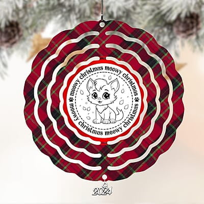 Breeds Starting with M - N Cat in Santa Hat Personalized 4" Wind Spinner Christmas Ornament Pet Gift