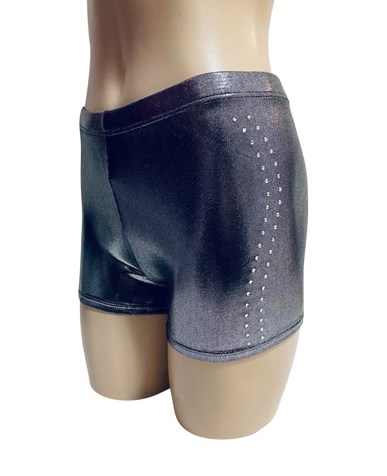 SILVER METALLIC SHINY FOIL MYSTIQUE BIKE SHORTS WITH CRYSTALS