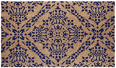 Blue Damask Coir Doormat