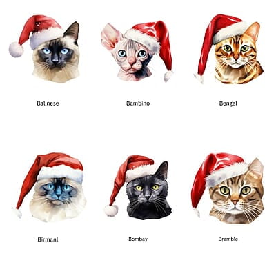 Breeds Starting with B Cat in Santa Hat Personalized 4" Wind Spinner Christmas Ornament Pet Gift