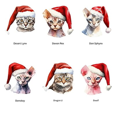 Breeds Starting with D Cat in Santa Hat Personalized 4" Wind Spinner Christmas Ornament Pet Gift