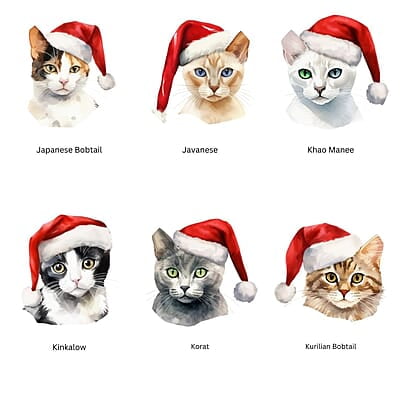 Breeds Starting with J - L Cat in Santa Hat Personalized 4" Wind Spinner Christmas Ornament Pet Gift
