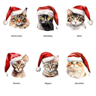 Breeds Starting with M - N Cat in Santa Hat Personalized 4" Wind Spinner Christmas Ornament Pet Gift