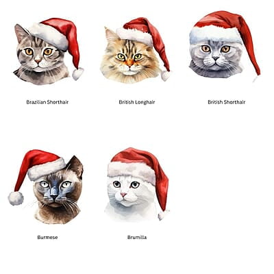 Breeds Starting with B Cat in Santa Hat Personalized 4" Wind Spinner Christmas Ornament Pet Gift