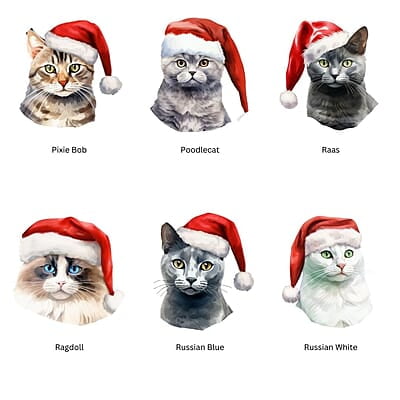 Breeds Starting with O - R Cat in Santa Hat Personalized 4" Wind Spinner Christmas Ornament Pet Gift