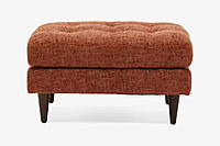 Mid-Century Modern Burnt Orange Tufted Ottoman | Rust Fabric Footstool