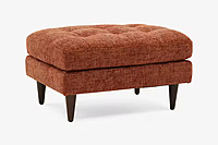 Mid-Century Modern Burnt Orange Tufted Ottoman | Rust Fabric Footstool