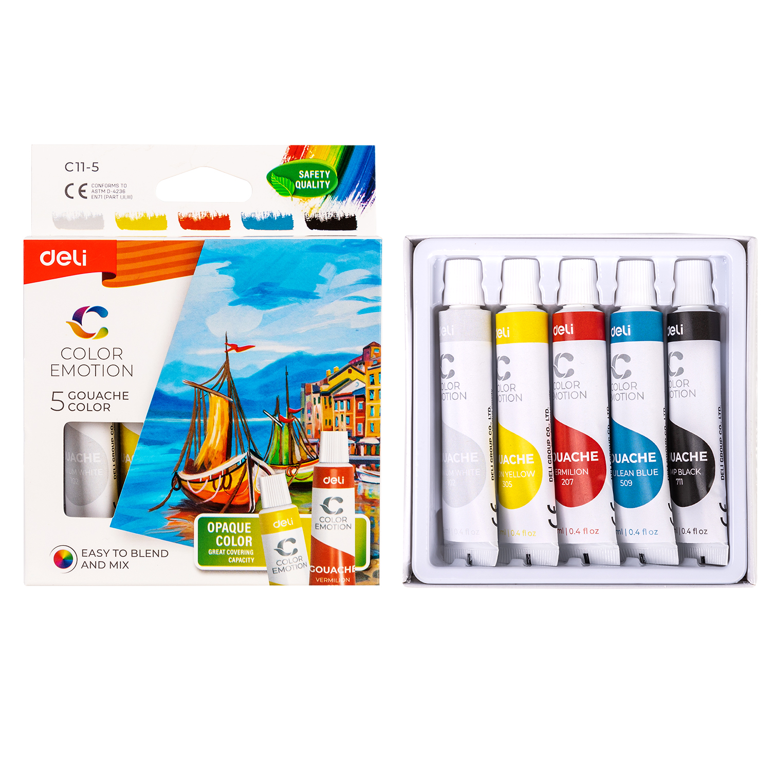 DELI C11-5 GOUACHE 5 ASST COLOR TUBES