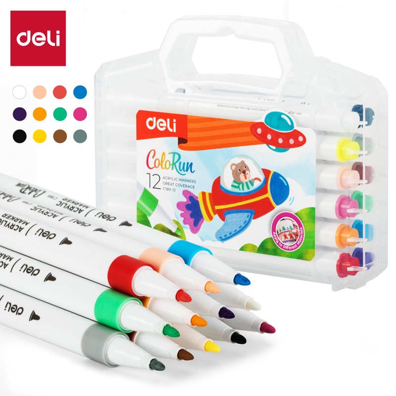 DELI C189-12 ACRYLIC MARKER SET OF 12 ASST. DELI C189-12 ACRYLIC MARKER SET OF 12 ASST.