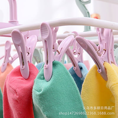 MULTIFUNCTIOMING PLASTIC FOLDING HANGER WITH 12 CLIPS FOR SOCKS, CLOTHES & UNDERWEARS  DRYING CLIPS