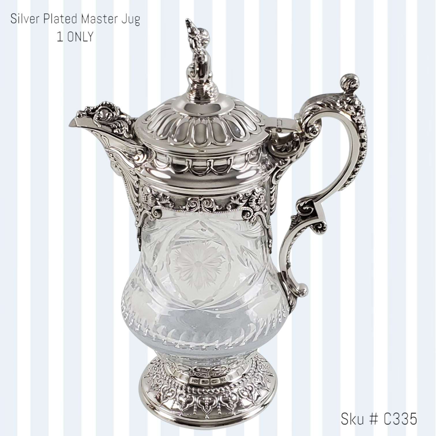 The Master Jug- Cut Crystal Silver Plate 13.5"h. SKU #: C335.