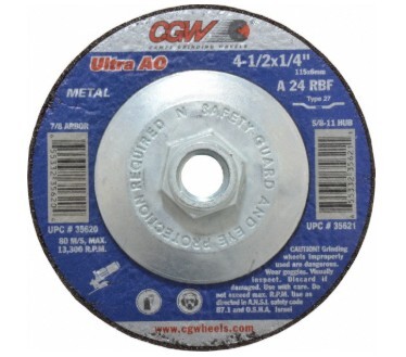Depressed-Center Grinding Wheel: Type 27, 1/4", Aluminum Oxide