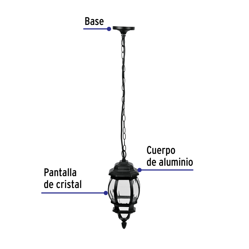 Arbotante tipo farol tradicional colgante p/exterior, negro - 47297 - COL-101S - Caja con 1 Pieza – Master 4