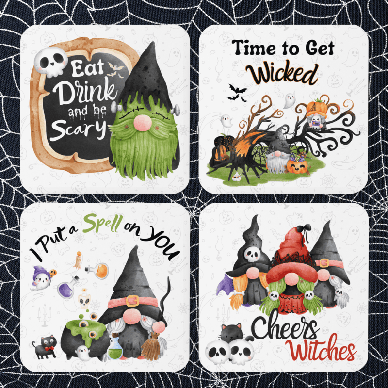 Halloween Beverage Coasters, Set of 4