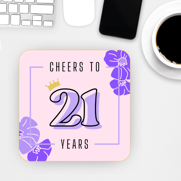 Cheers to 21 Years Coasters, Set of 4