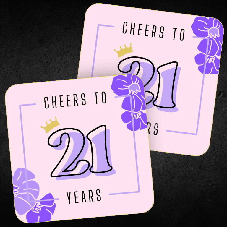 Cheers to 21 Years Coasters, Set of 4