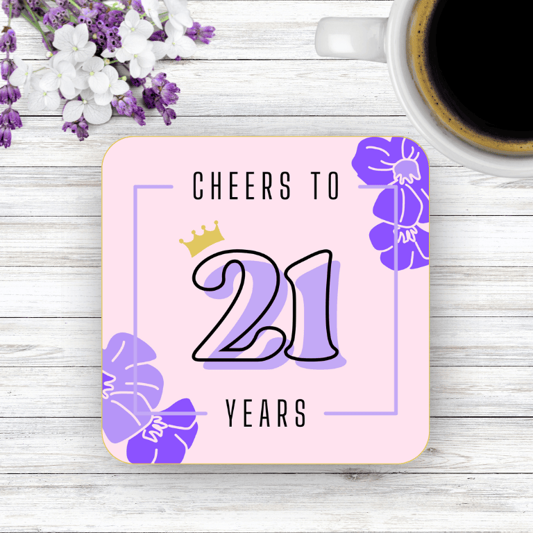 Cheers to 21 Years Coasters, Set of 4