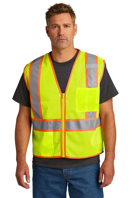 CSV103 CHALECO BICOLOR DE MALLA DE ALTA VISIBILIDAD CON CIERRE Y BOLSILLO EN EL PECHO CORNERSTONE ANSI 107 CLASS 2