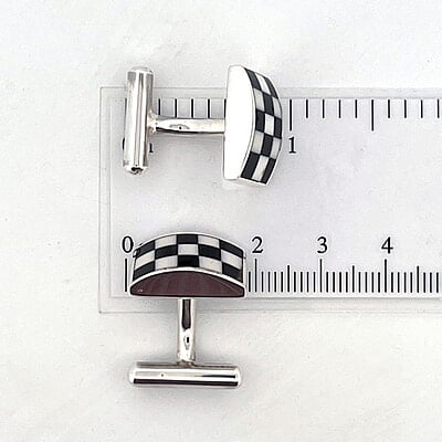 SILVER CUFFLINK-Checkered Black & White Rectangular Shape. SKU #: CU438. SILVER CUFFLINK-Checkered Black & White Rectangular Shape. SKU #: CU438.