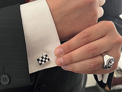 SILVER CUFFLINK-Checkered Black & White Rectangular Shape. SKU #: CU438. SILVER CUFFLINK-Checkered Black & White Rectangular Shape. SKU #: CU438.