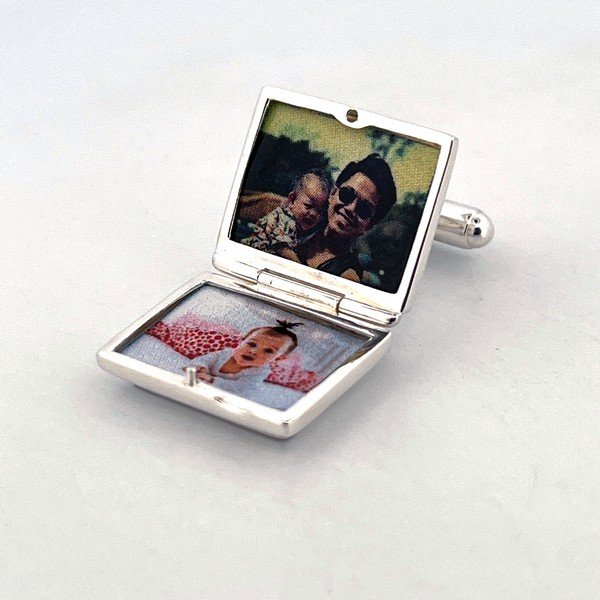 Cufflinks Black Onyx Rectangular Photo Frames/Lockets Swivel that Open for Two Photos English St.... SKU #: CU466.
