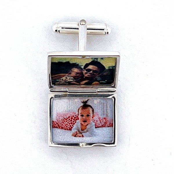 Cufflinks Black Onyx Rectangular Photo Frames/Lockets Swivel that Open for Two Photos English St.... SKU #: CU466.