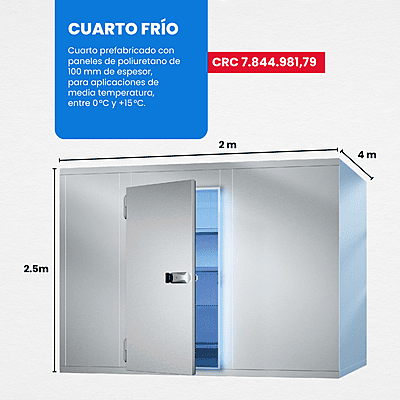 SUMINISTRO E INSTALACIÓN DE CUARTO FRÍO PARA MEDIA TEMPERATURA 2m x 4m x 2.5m