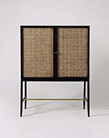 Black Cane & Wood Bar Cabinet | Rattan Drinks Cabinet with Glass Holders Black Cane & Wood Bar Cabinet | Rattan Drinks Cabinet with Glass Holders