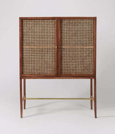 Mid-Century Modern Cane & Wood Bar Cabinet | Rattan Drinks Unit with Storage Mid-Century Modern Cane & Wood Bar Cabinet | Rattan Drinks Unit with Storage